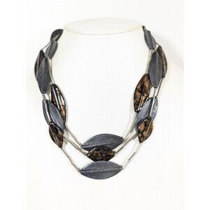 Gray Brown Multi Layer Necklace Fall Autumn Whimsigoth Earthy 20"